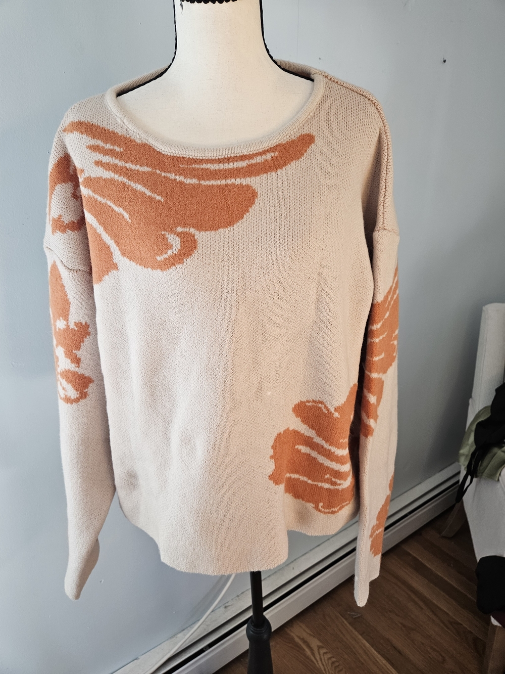 Cupshe Beige Sweater with Rust Floral Accents